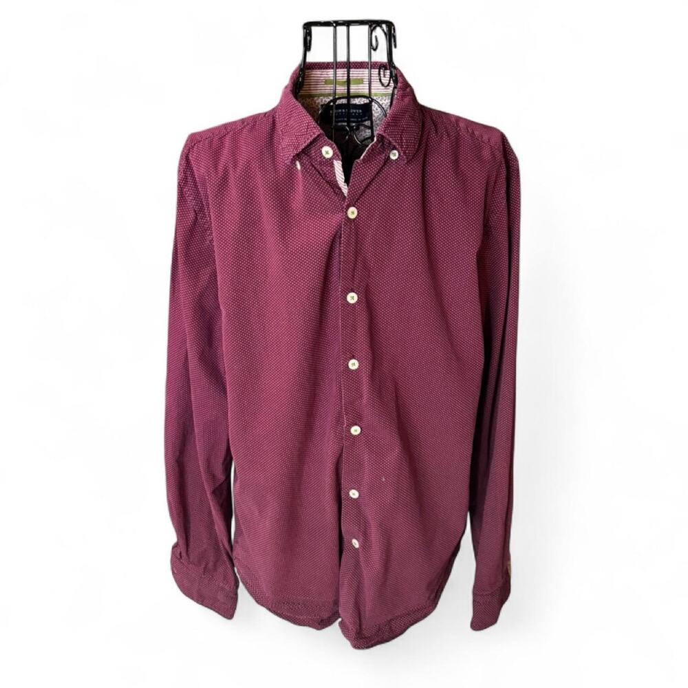 Denim & Flower Ricky Singh Men's M Slim Fit Dotted Button-Down Shirt Burgundy